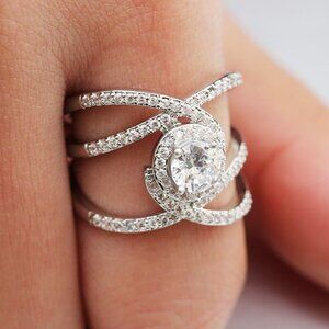 🎀 Four Lines Crossing Round Zircon Trendy Wedding Rings for Women, EVGG1545